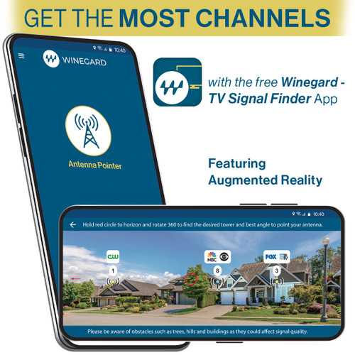 Cell phone showing the free Winegard app that helps find all the available channels