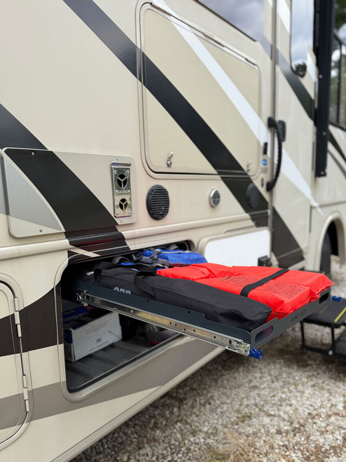 Loaded cargo tray installed and pulled out