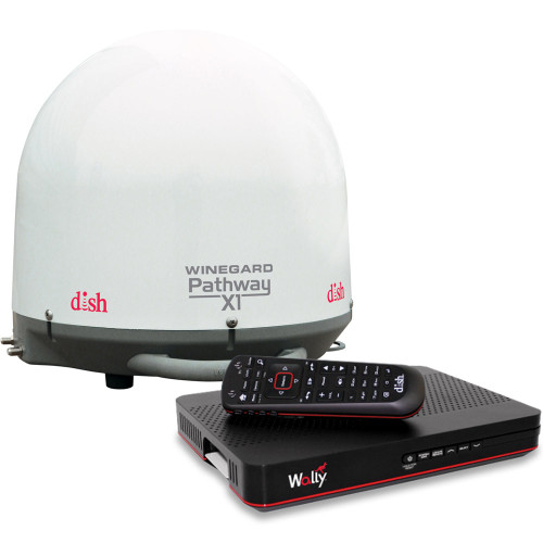 Pathway X1 Portable Satellite TV Antenna & DISH Wally HD Receiver Bundle - White