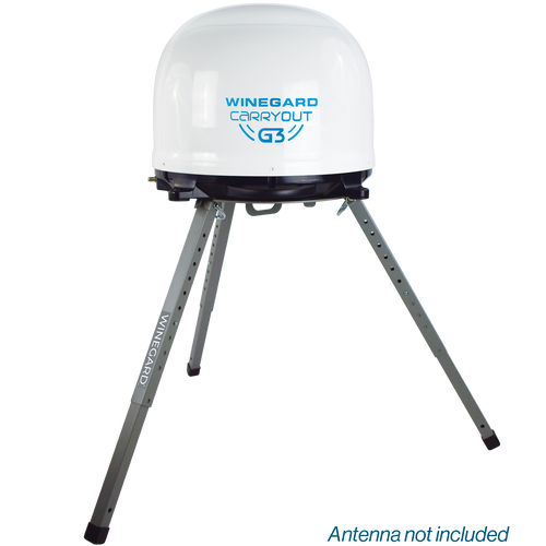 Portable Satellite Antenna Tripod Mount shown with Carryout G3 Gen 2 antenna